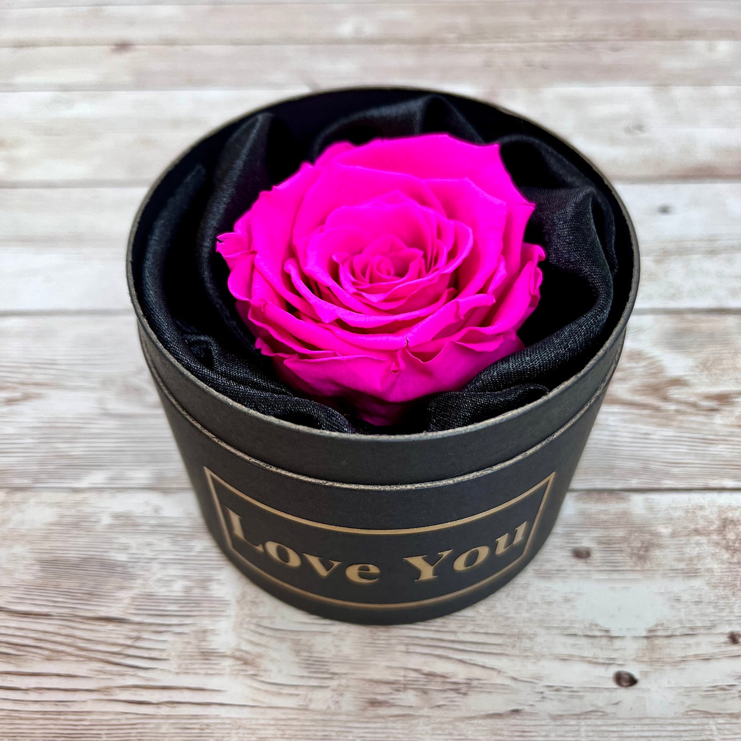 Personalised Mini Rose Hatbox - Single Shocking Pink Infinity Rose - One Year Roses - Rose Colours divider-Shocking Pink