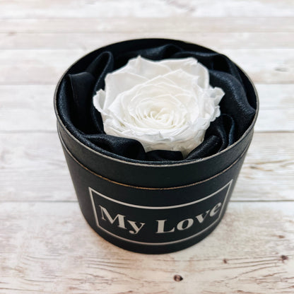 Personalised Mini Rose Hatbox - Single White Infinity Rose - One Year Roses - Rose Colours divider-Angelic White