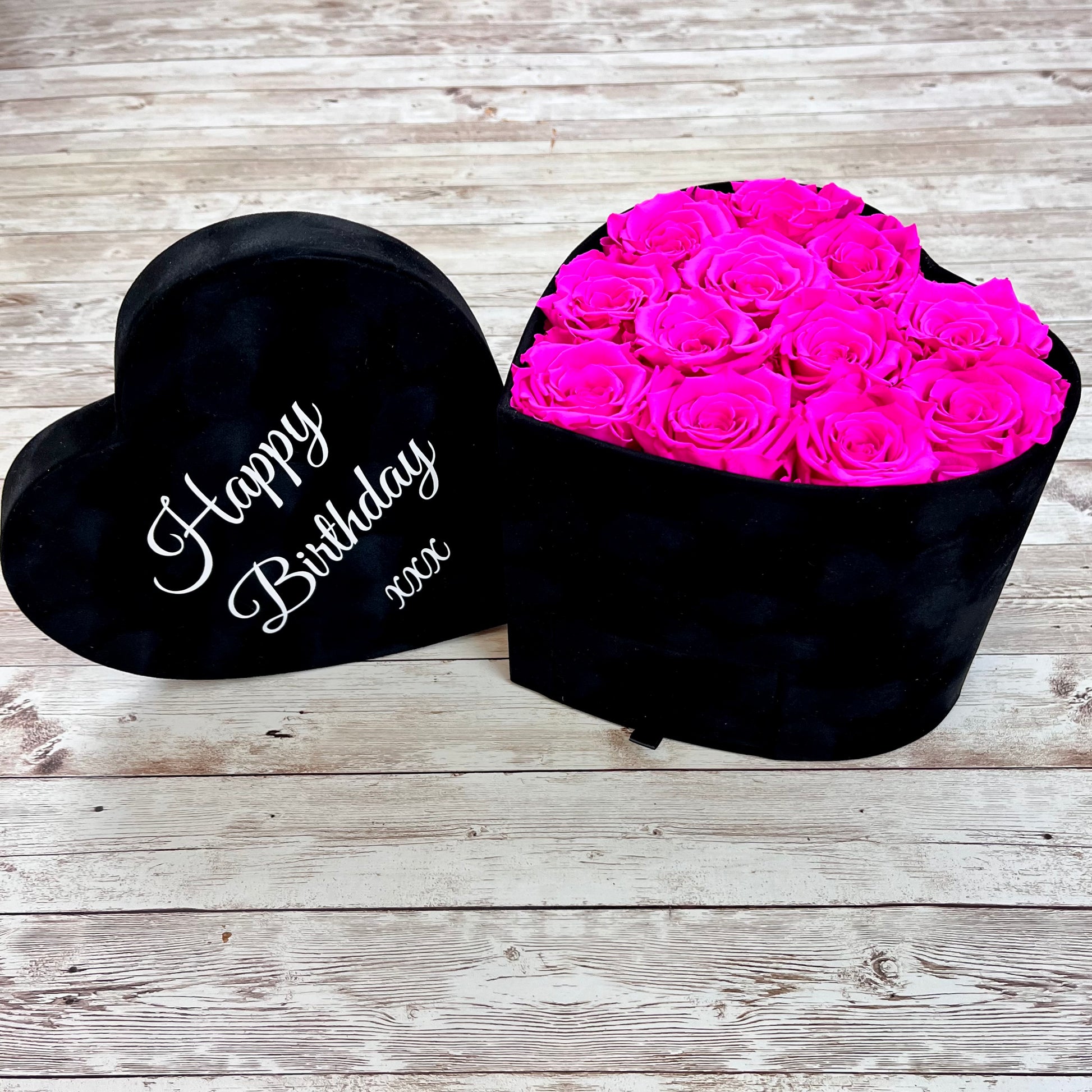 Black Velvet Heart Infinity Rose Box - Shocking Pink One Year Roses - Personalised Rose Box - Rose Colours divider-Shocking Pink