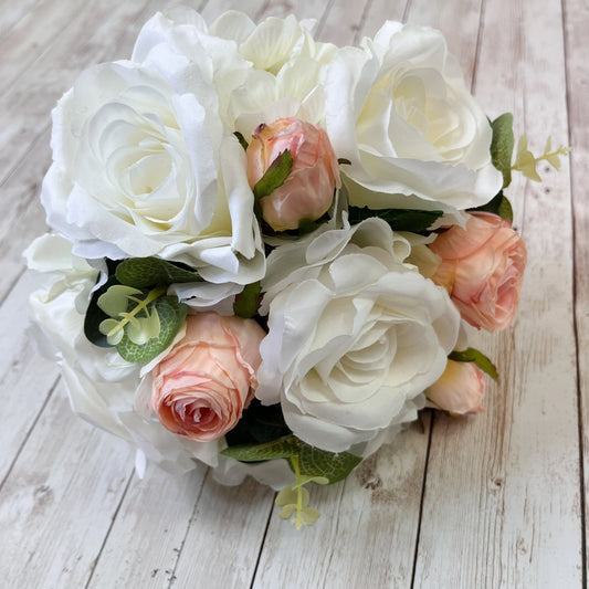 Blush Silk Bridesmaid Bouquet - Pink and Ivory Artificial Wedding Bouquet