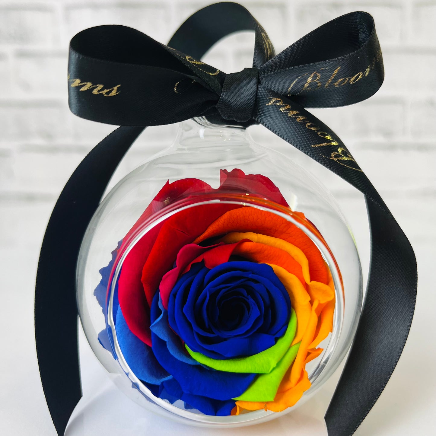 Carnival Rainbow Infinity Rose Glass Bauble & Stand Set - Personalised Bauble - Rose Colours divider-Carnival Rainbow