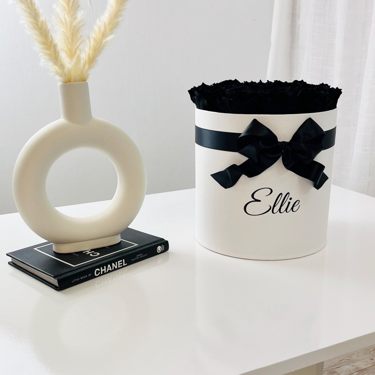 Infinity Roses - Classic White Box filled with Black Roses - Personalised Gift