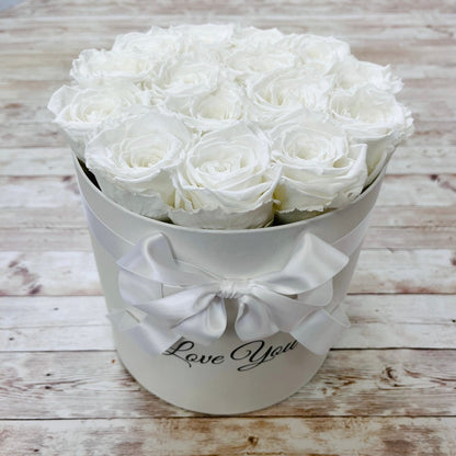 Infinity Roses - Classic White Box filled - White Infinity Roses - One Year Roses - Rose Colours divider-Angelic White