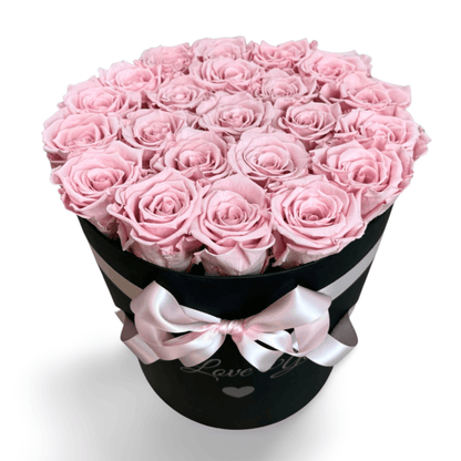 Infinity Roses - Large Classic Black Box filled - Pink Infinity Roses - One Year Roses - Rose Colours divider-Petal Pink