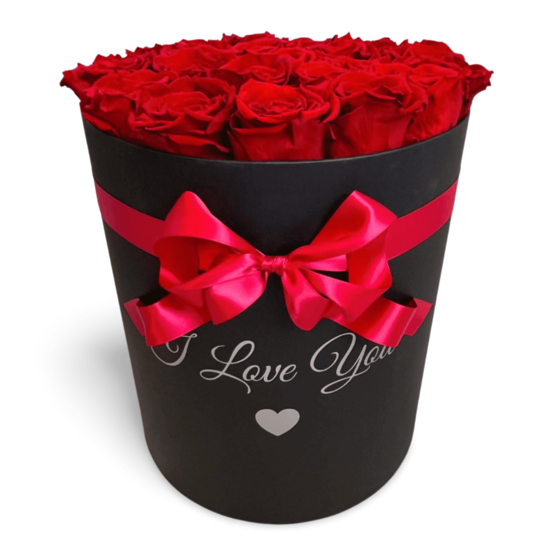 Infinity Roses - Large Classic White Box filled - Red Infinity Roses - One Year Roses - Personalised Hatbox