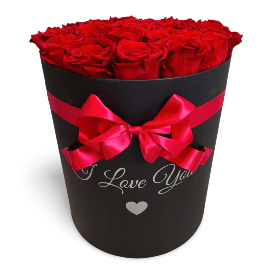 Infinity Roses - Large Classic White Box - Red Eternal Roses - Forever Roses - Personalised Hatbox - Bling Blooms