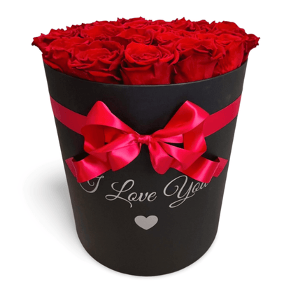 Infinity Roses - Large Classic White Box - Red Eternal Roses - Forever Roses - Personalised Hatbox - Bling Blooms