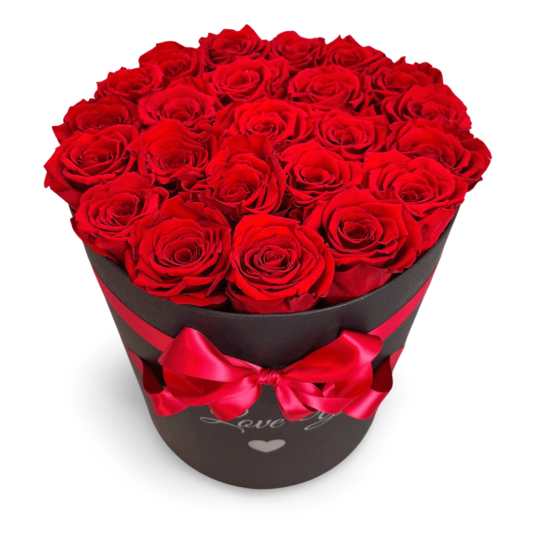 Infinity Roses - Large Classic Black Box filled - Red Infinity Roses - One Year Roses - Rose Colours divider-Ruby Red