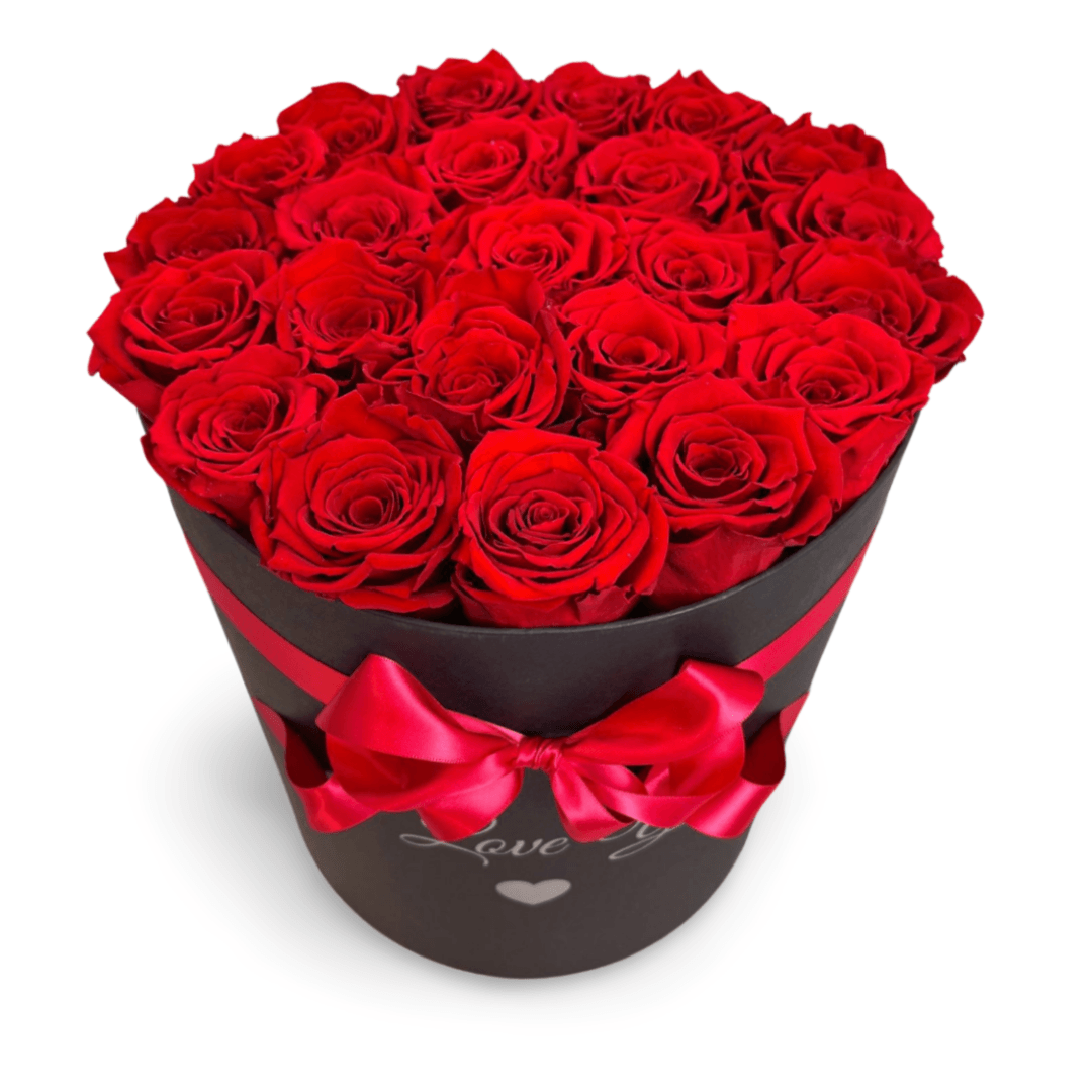 Infinity Roses - Large Classic Black Box filled - Red Eternal Roses - Forever Roses - Rose Colours divider-Ruby Red