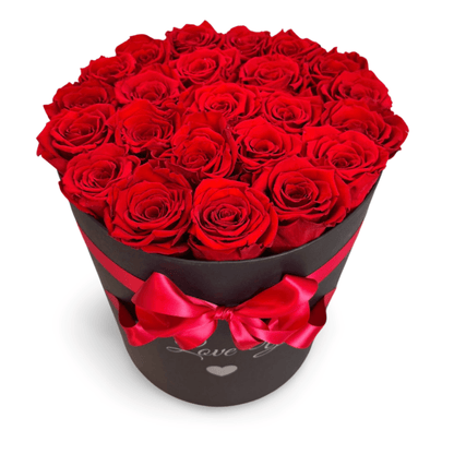 Infinity Roses - Large Classic Black Box filled - Red Eternal Roses - Forever Roses - Rose Colours divider-Ruby Red