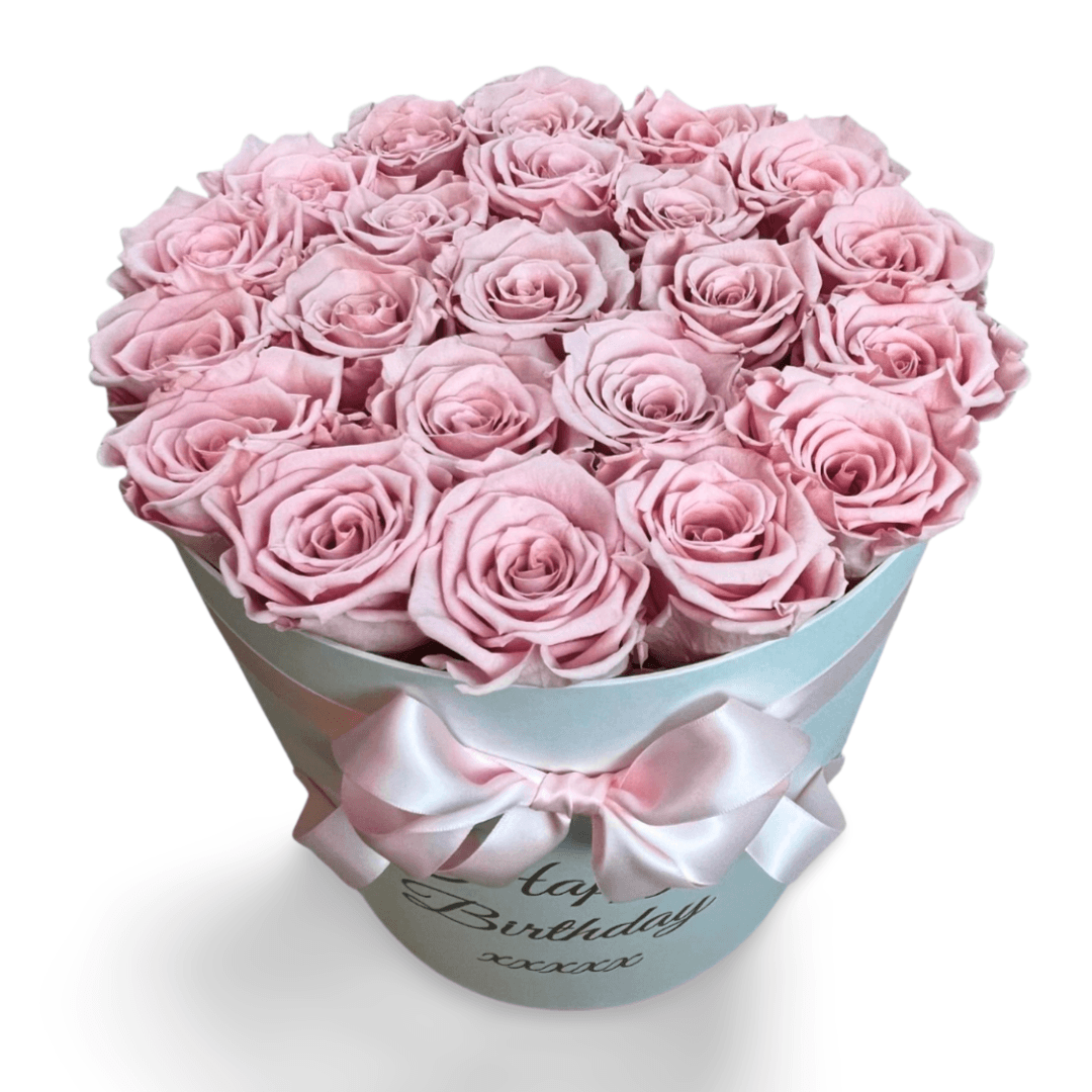 Infinity Roses - Large Classic White Box filled - Pink Infinity Roses - One Year Roses - Rose Colours divider-Petal Pink