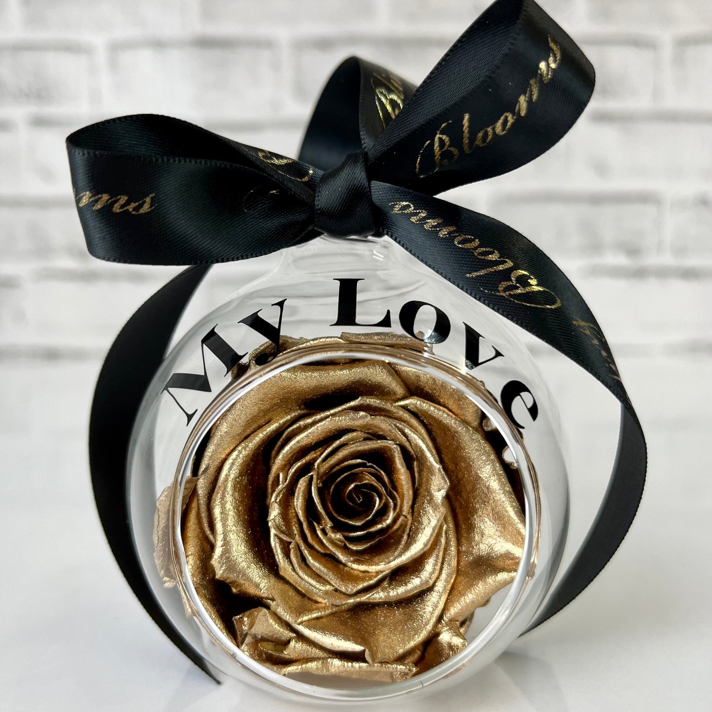 Gold Infinity Rose Glass Bauble & Stand Set - Personalised Bauble- Rose Colours divider-Glamorous Gold