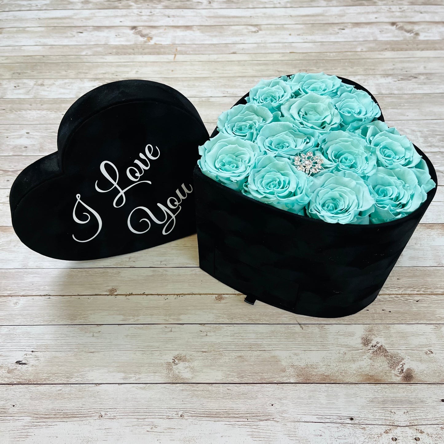 Black Velvet Heart Infinity Rose Box - Tiffany Blue Roses - Personalised Rose Box - Rose Colours divider-Tiffany Blue