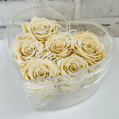 Infinity Rose Acrylic Heart Box - White Infinity Roses - One Year Roses - Gift - Cream Infinity Roses - One Year Roses