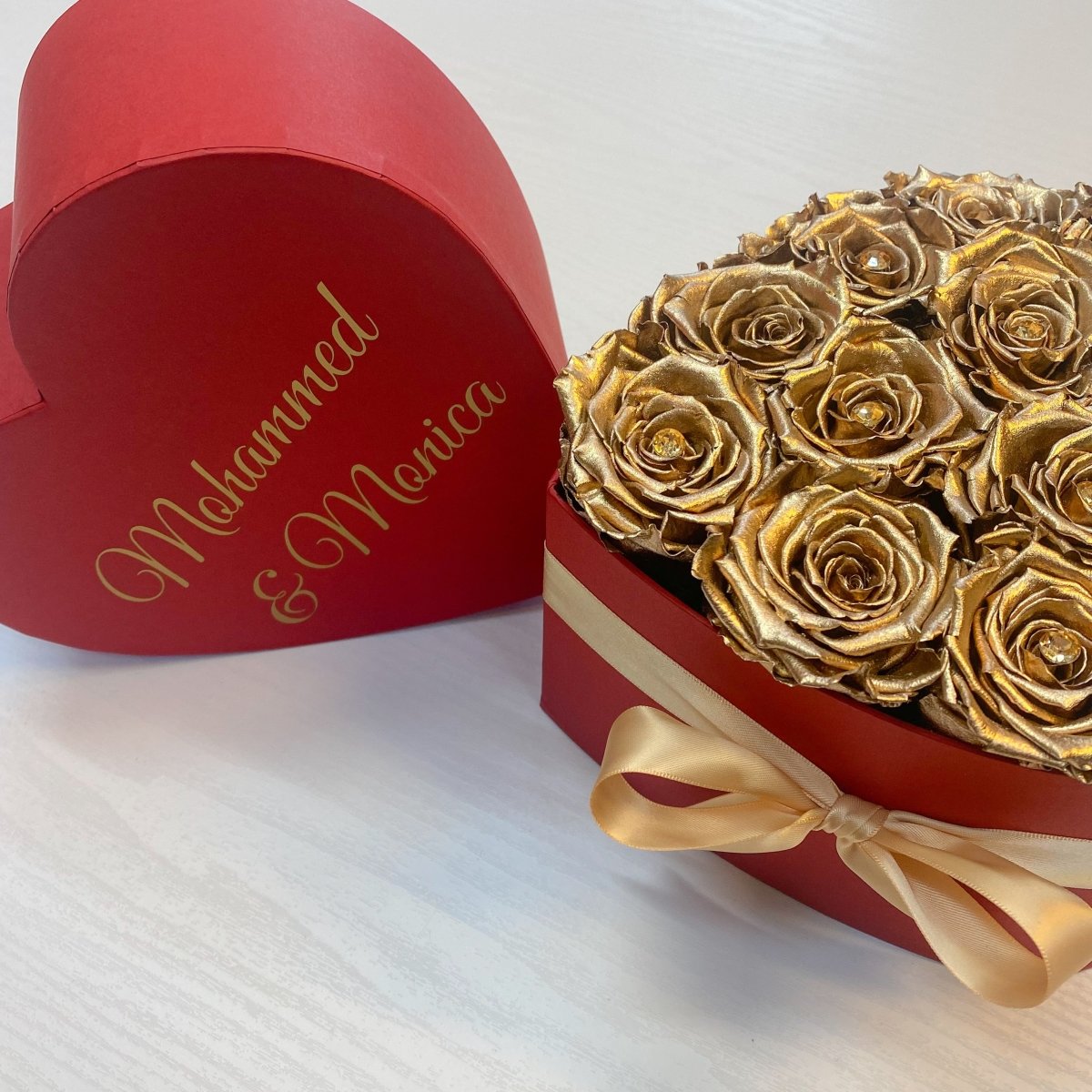 Infinity Rose Heart Box - Gold Infinity Roses - One Year Roses - Romantic Gift - Rose Colours divider-Glamorous Gold