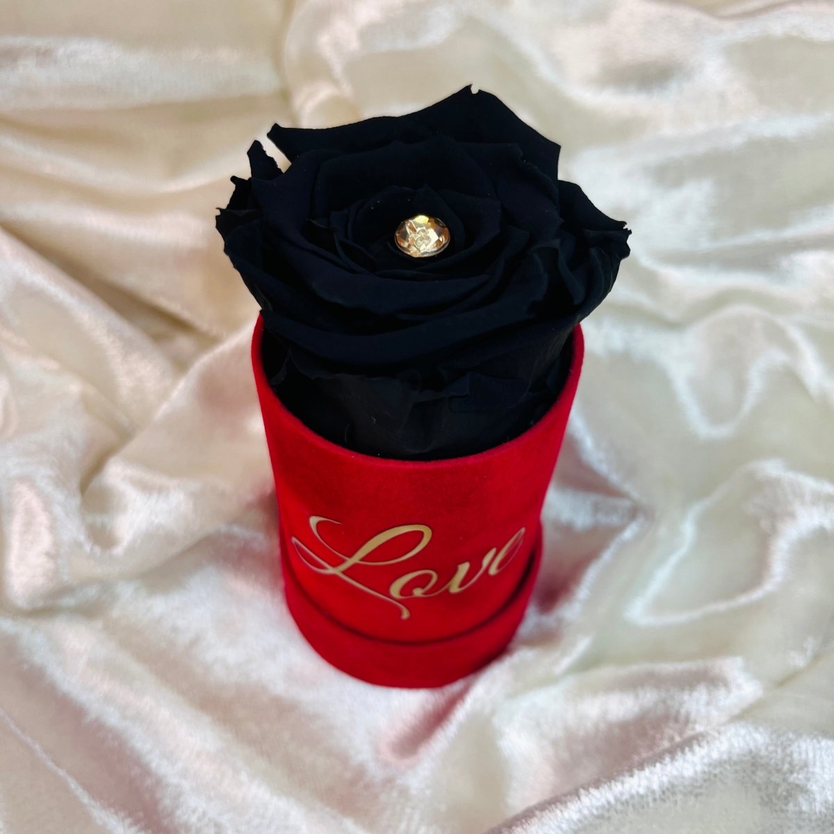 Infinity Rose Mini Suede Box - Black Infinity Roses - Red suede personalised box - Rose Colours divider-Midnight Black