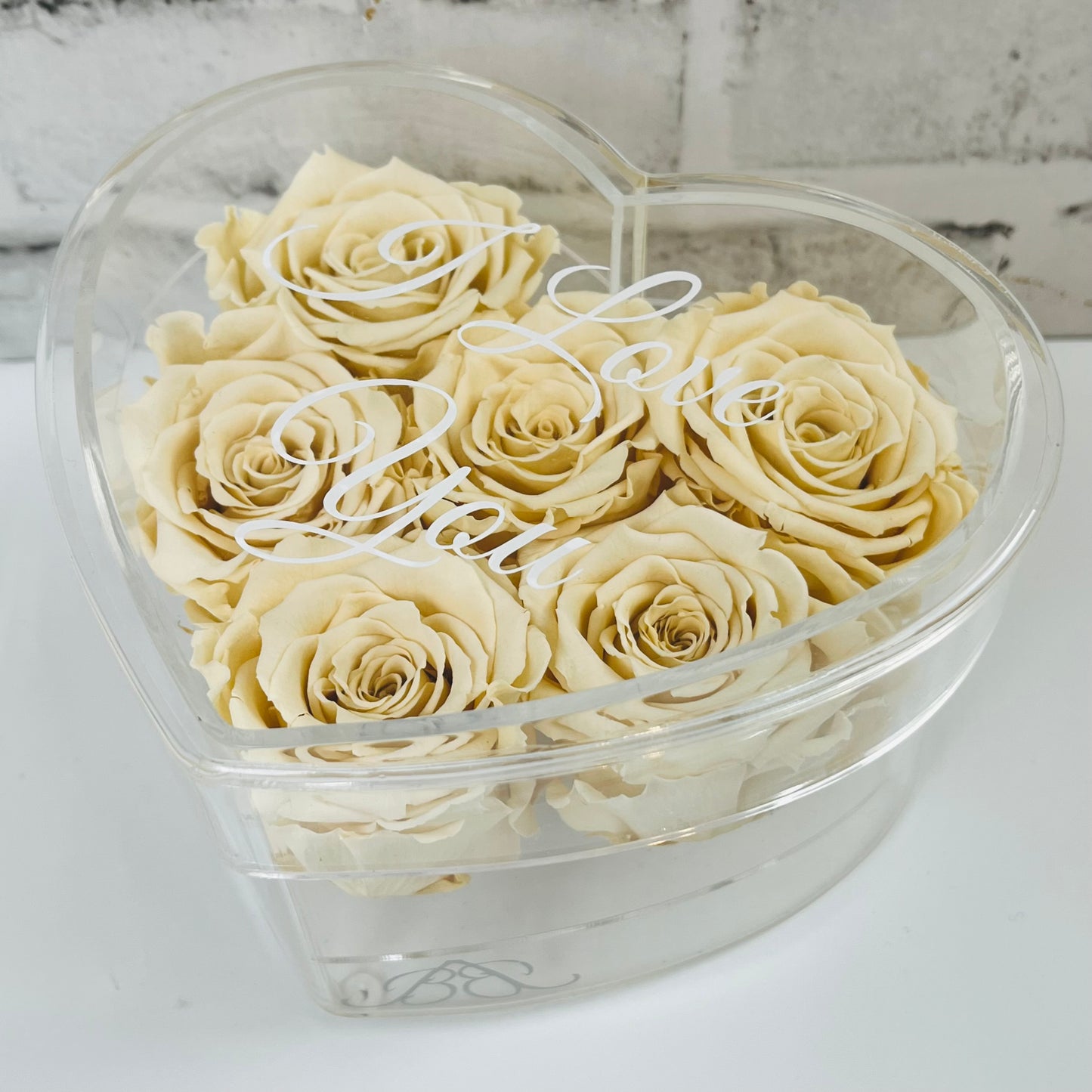 Infinity Rose Small Heart Box - Eternal Roses - One Year Roses - Gift - Cream Infinity Roses - Bling Blooms