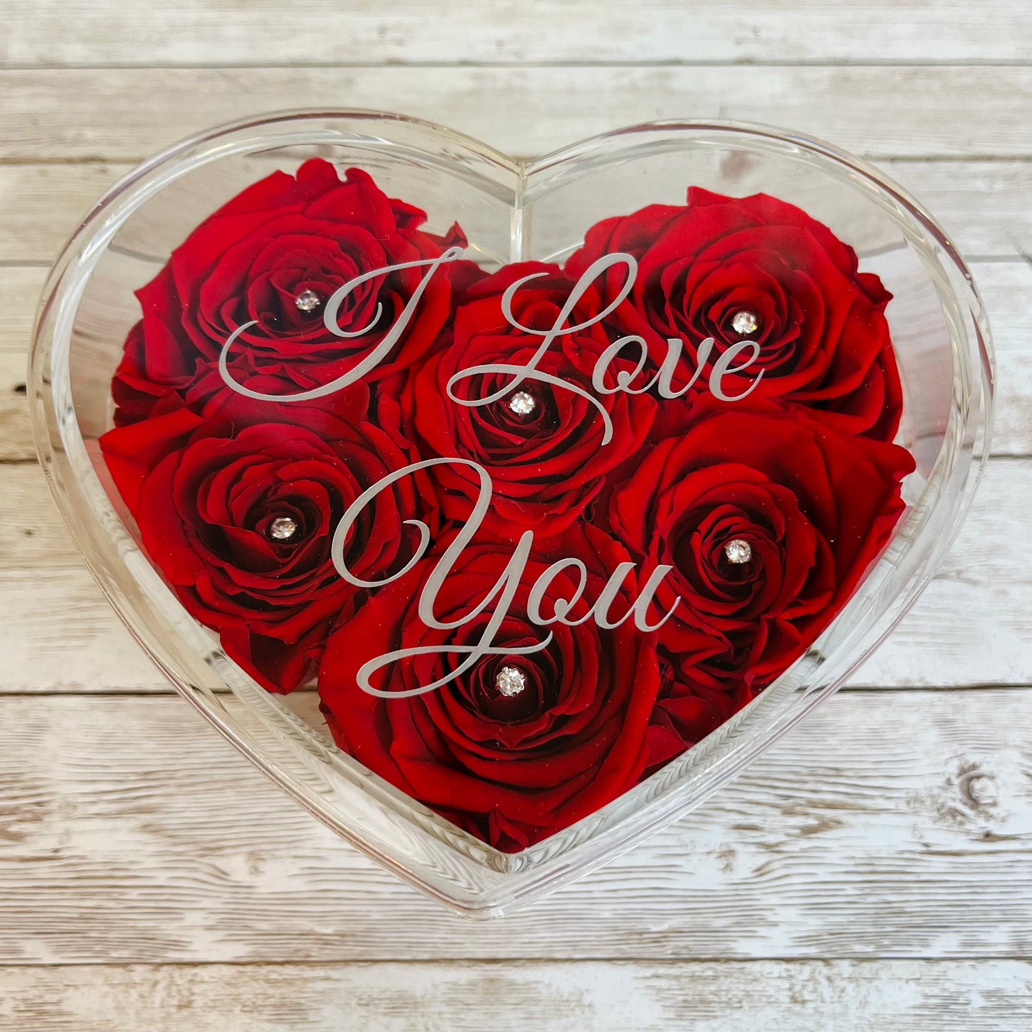 Infinity Rose Small Heart Box - Valentina 6 - Ruby Red Eternal Roses - One Year Roses - Anniversary Gift