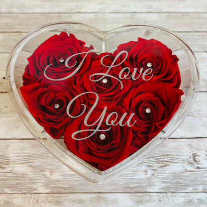 Infinity Rose Small Heart Box - Valentina 6 - Ruby Red Eternal Roses - One Year Roses - Anniversary Gift