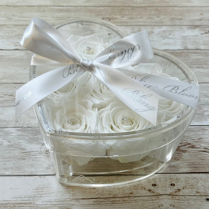 Infinity Rose Small Heart Box - Valentina 6 - White roses - Eternal Rose - Forever Roses - Bling Blooms