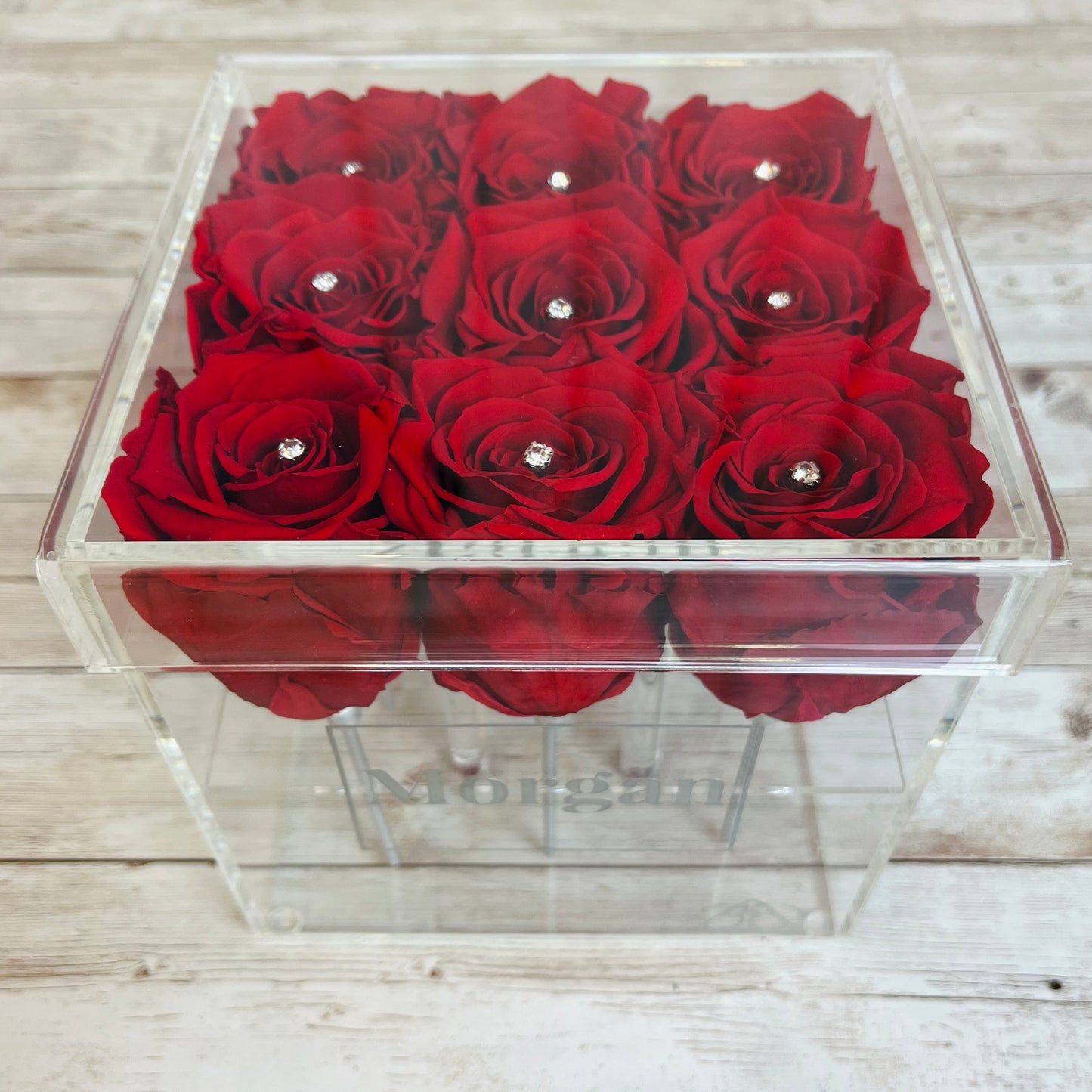 Infinity Roses - Red Forever Roses - Personalised Rose Gift Box - Roses with gold stems