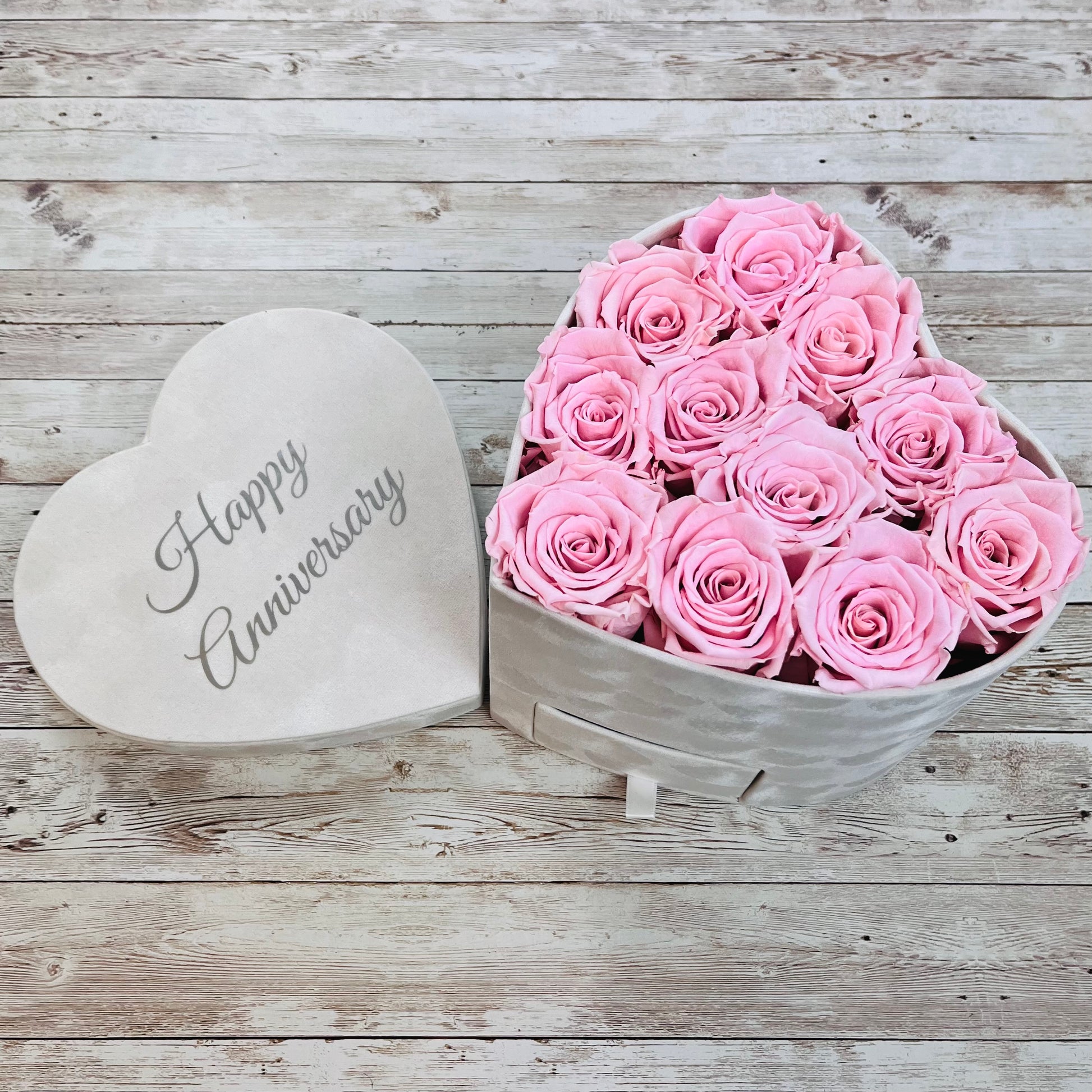 Ivory Velvet Heart Infinity Rose Box - Pink One Year Roses - Personalised Rose Box - Rose Colours divider-Petal Pink