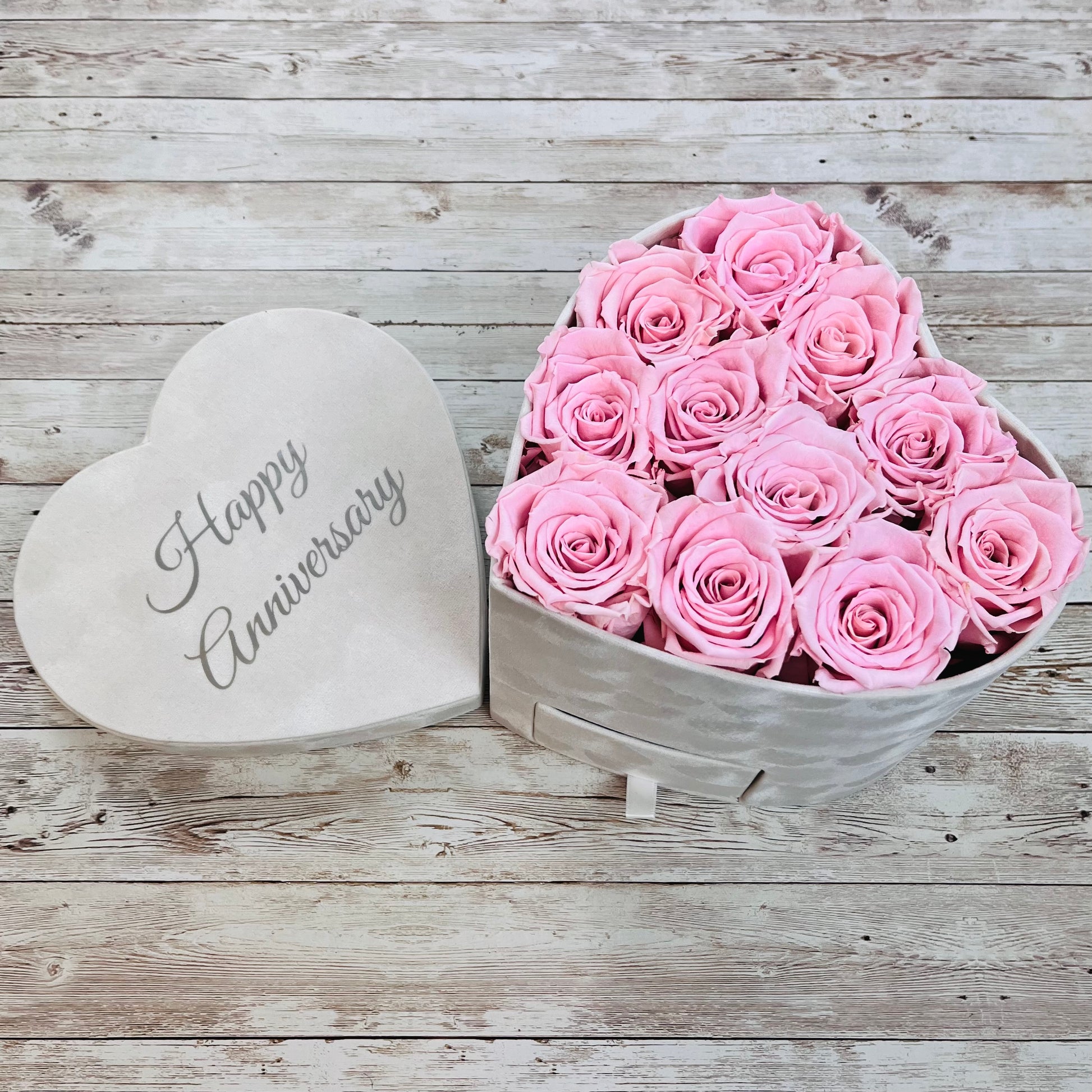 Ivory Velvet Heart Infinity Rose Box - Pink Forever Roses - Personalised Eternal Rose Box - Rose Colours divider-Petal Pink
