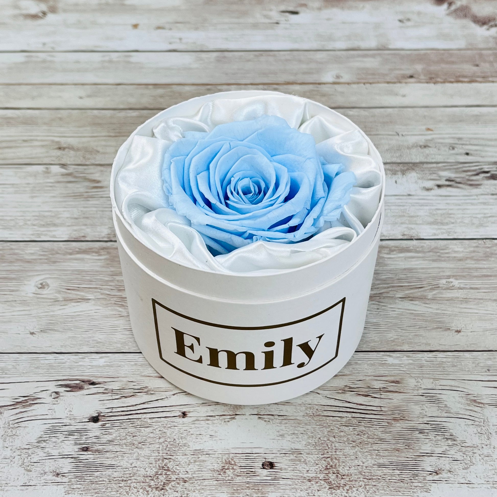 Personalised Mini Rose Hatbox - Single Baby Blue Infinity Rose - One Year Roses - Rose Colours divider-Baby Blue