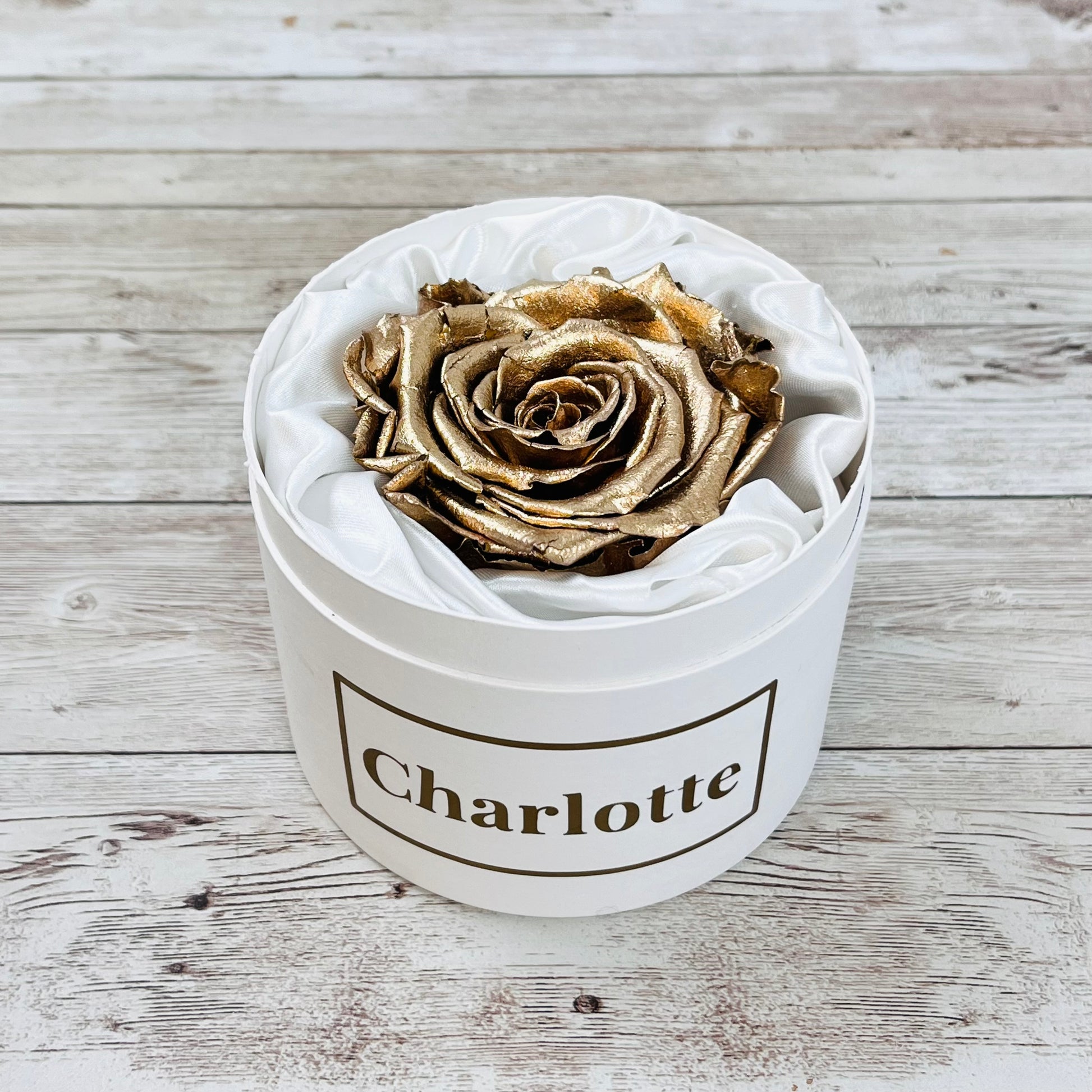 Personalised Mini Rose Hatbox - Single Gold Infinity Rose - One Year Roses - Rose Colours divider-Glamorous Gold