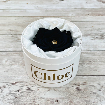 Personalised Mini Rose Hatbox - Single Black Infinity Rose - Gold Diamanté - One Year Roses - Rose Colours divider-Midnight Black