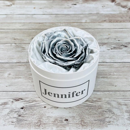 Personalised Mini Rose Hatbox - Single Single Infinity Rose - One Year Roses - Rose Colours divider-Silver Sensation