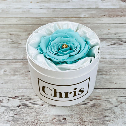 Personalised Mini Rose Hatbox - Single Tiffany Blue Infinity Rose- Gold Diamanté - One Year Roses - Rose Colours divider-Tiffany Blue
