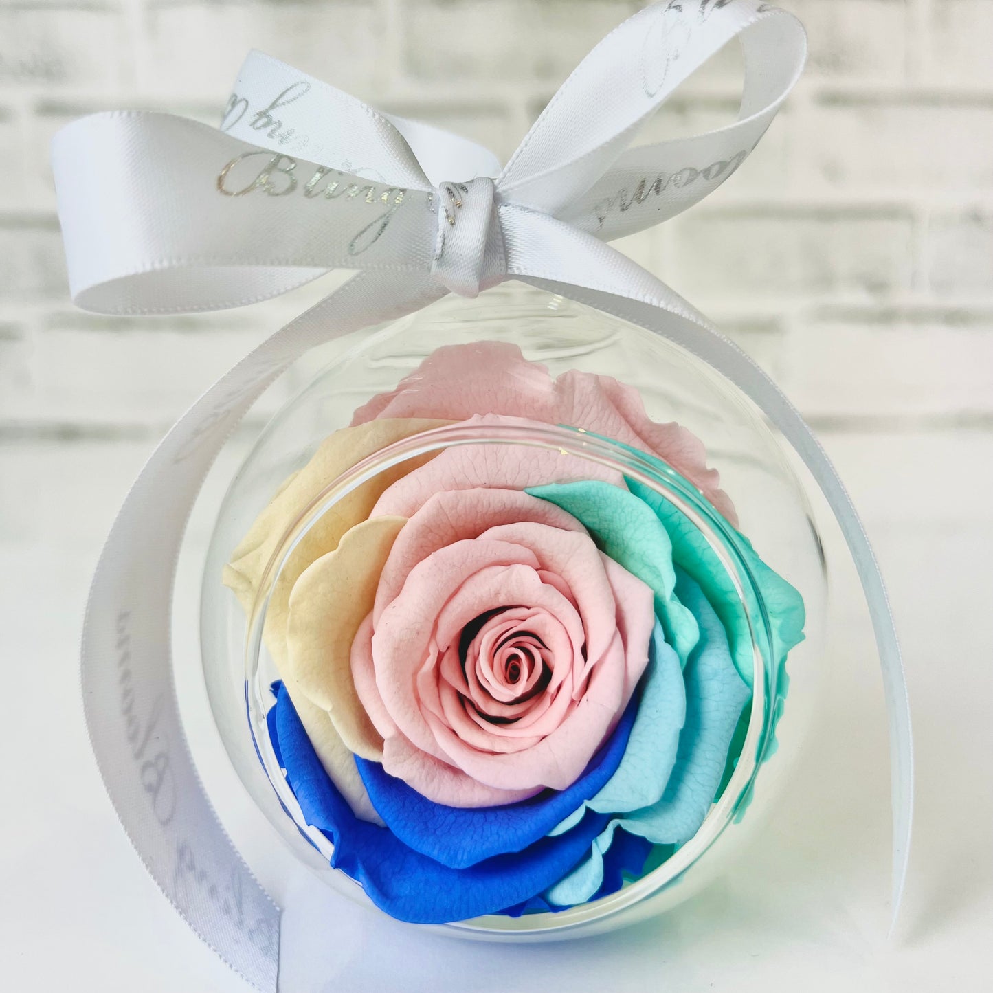 Pastel Rainbow Infinity Rose Glass Bauble & Stand Set - Personalised Bauble - Rose Colours divider-Pastel Rainbow