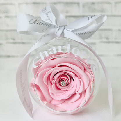 Pink Infinity Rose Glass Bauble & Stand Set - Personalised Bauble- Rose Colours divider-Petal Pink
