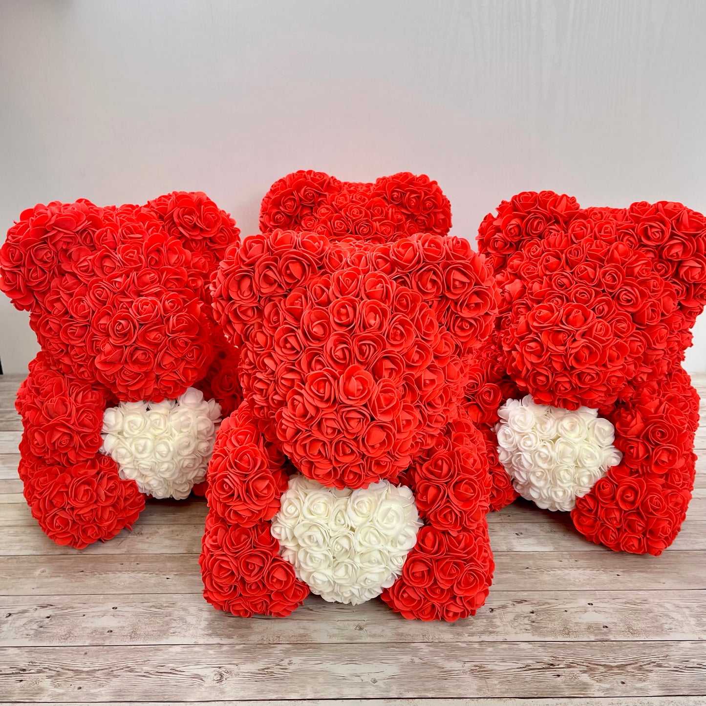 Rose Bear - Forever Red Rose Teddy Bears - Gift Boxed Bears- Rose Bear divider- Red Bear with White Heart