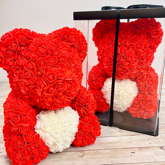 Rose Bear - Forever Red Rose Teddy Bear - Gift Boxed Bear 