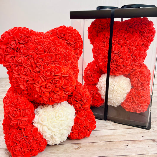 Eternal Rose Bear - Forever Red Rose Teddy Bear - Gift Boxed Bear 