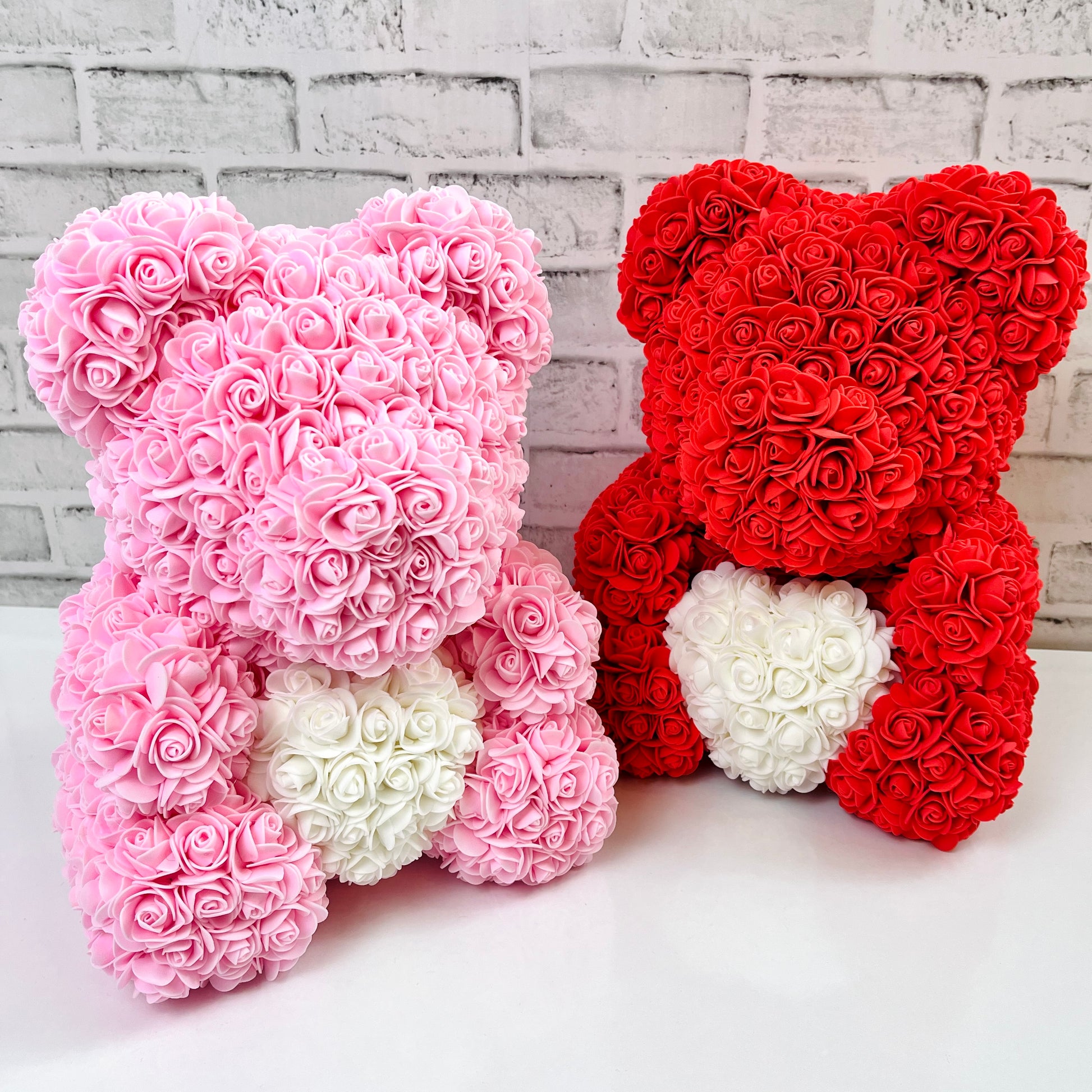 Rose Bear - Forever Red and Pink Rose Teddy Bears - Gift Boxed Rose Bears