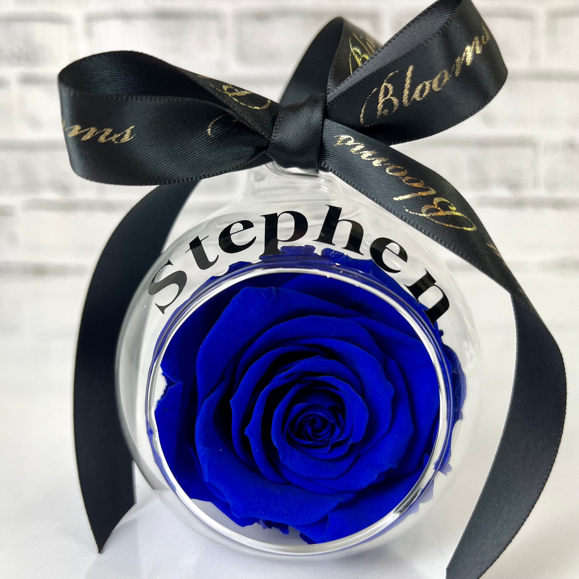 Sapphire Blue Infinity Rose Glass Bauble & Stand Set - Personalised Bauble - Rose Colours divider-Sapphire Blue