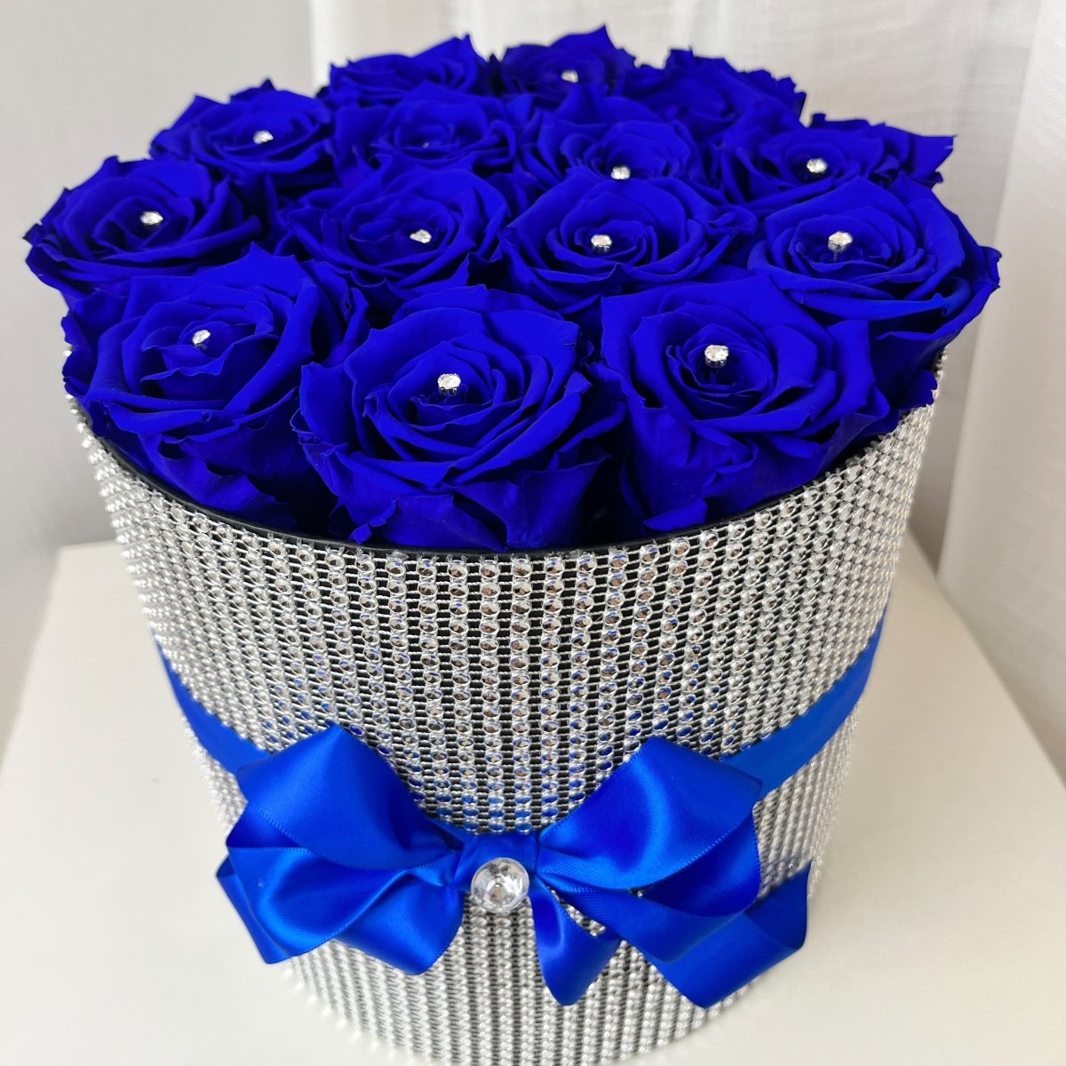 Sapphire Blue Infinity Rose Box - Ultimate Bling Black Box - Silver Diamanté - One Year Roses - Rose Colours divider-Sapphire Blue