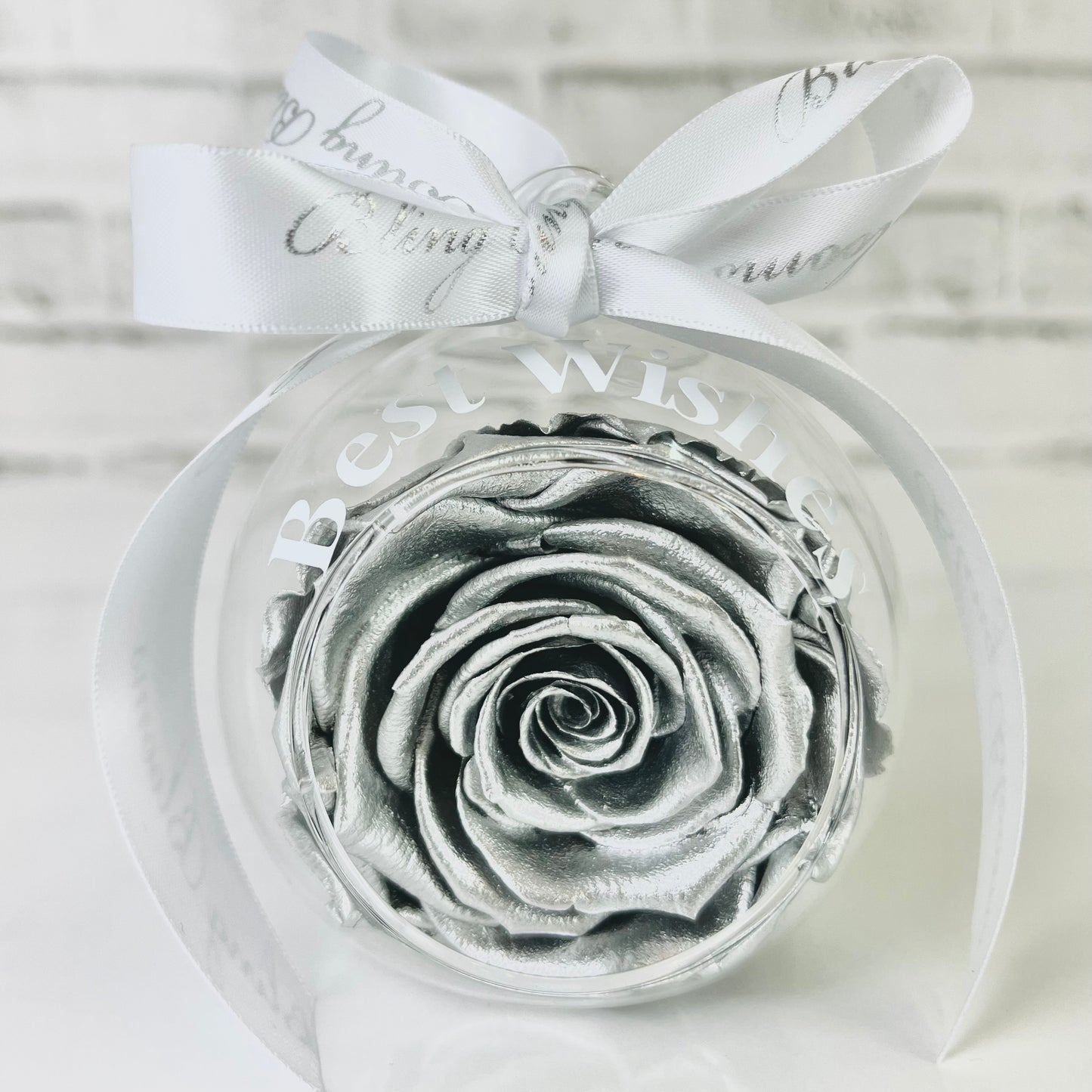 Silver Infinity Rose Glass Bauble & Stand Set - Personalised Bauble - Rose Colours divider-Silver Sensation