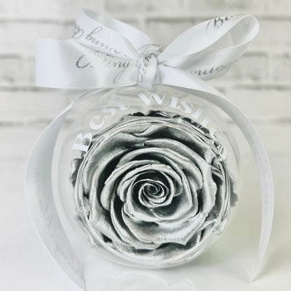 Silver Infinity Rose Glass Bauble & Stand Set - Personalised Bauble - Rose Colours divider-Silver Sensation
