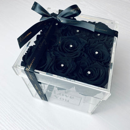 Infinity Rose Acrylic Box - Sofia - Clear Rose Box - Midnight Black Infinity Roses  - Rose Colours divider-Midnight Black