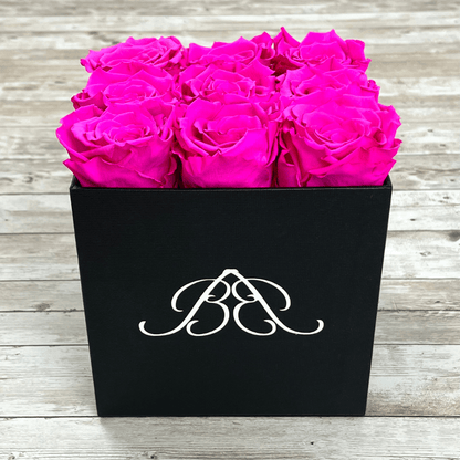 Black Square Infinity Rose Box - Infinity Roses - Shocking Pink One Year Roses - Square Box of Roses - Rose Colours divider-Shocking Pink