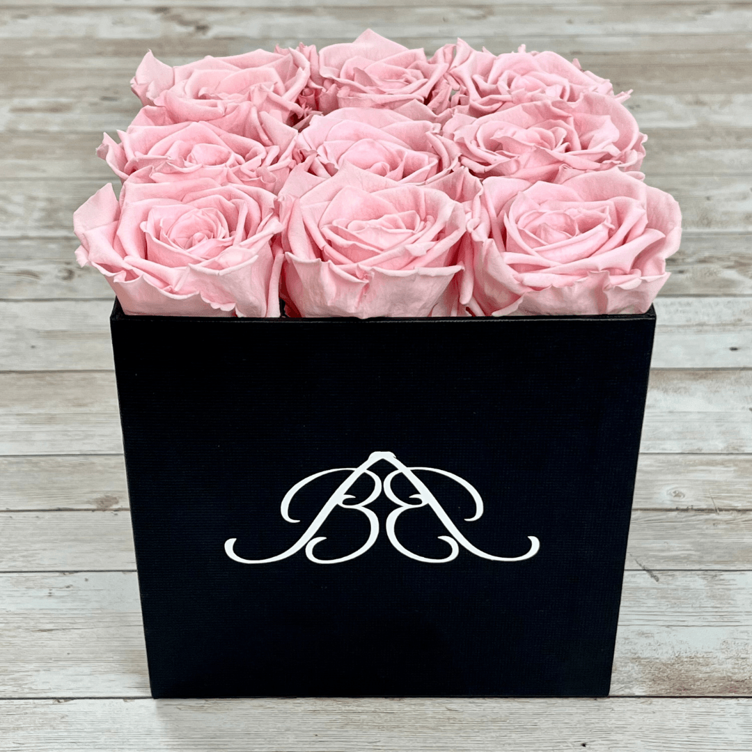 Black Square Infinity Rose Box - Infinity Roses - Pink One Year Roses - Square Box of Roses - Rose Colours divider-Petal Pink
