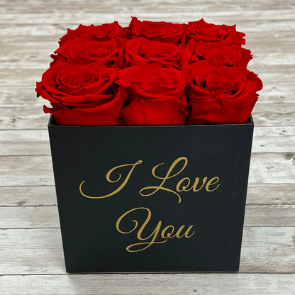Square Infinity Rose Box - Red Infinity Roses - One Year Roses - Black Square Box - Rose Colours divider-Ruby Red