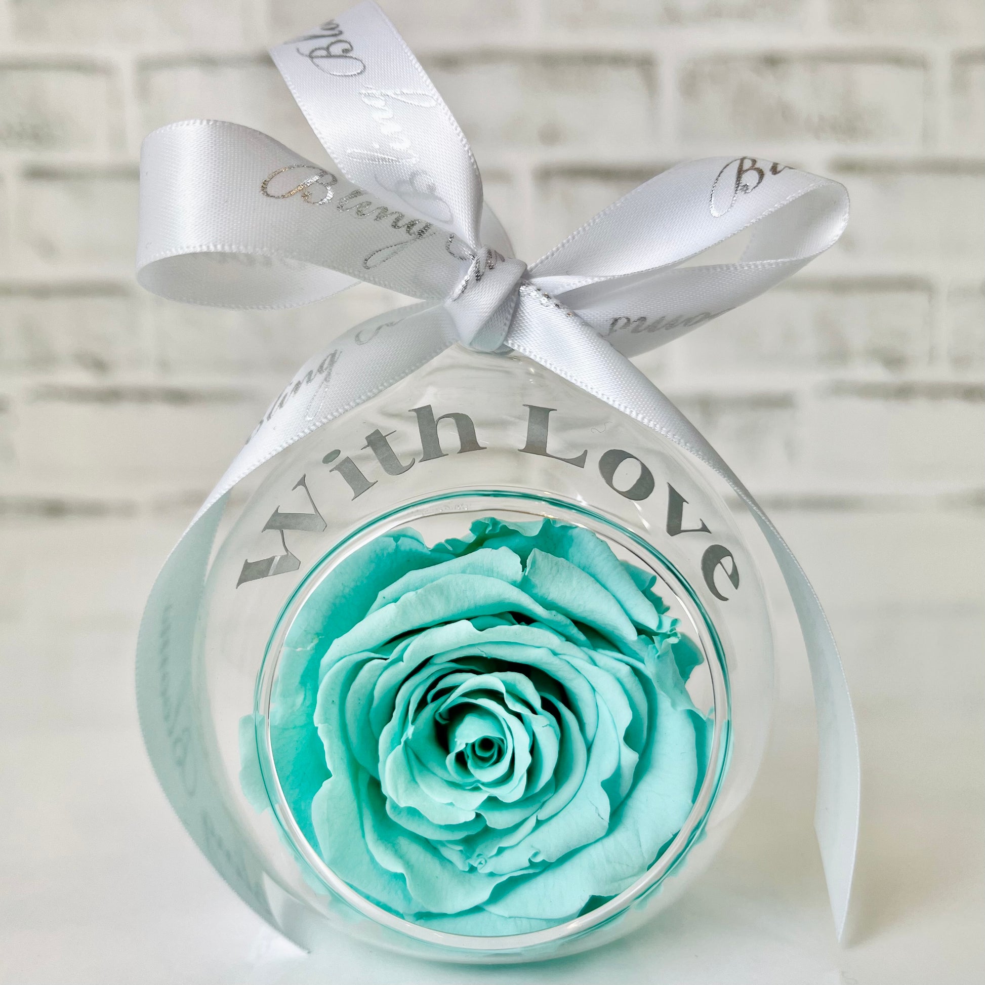 Tiffany Blue Infinity Rose Glass Bauble & Stand Set - Personalised Bauble - Rose Colours divider-Tiffany Blue
