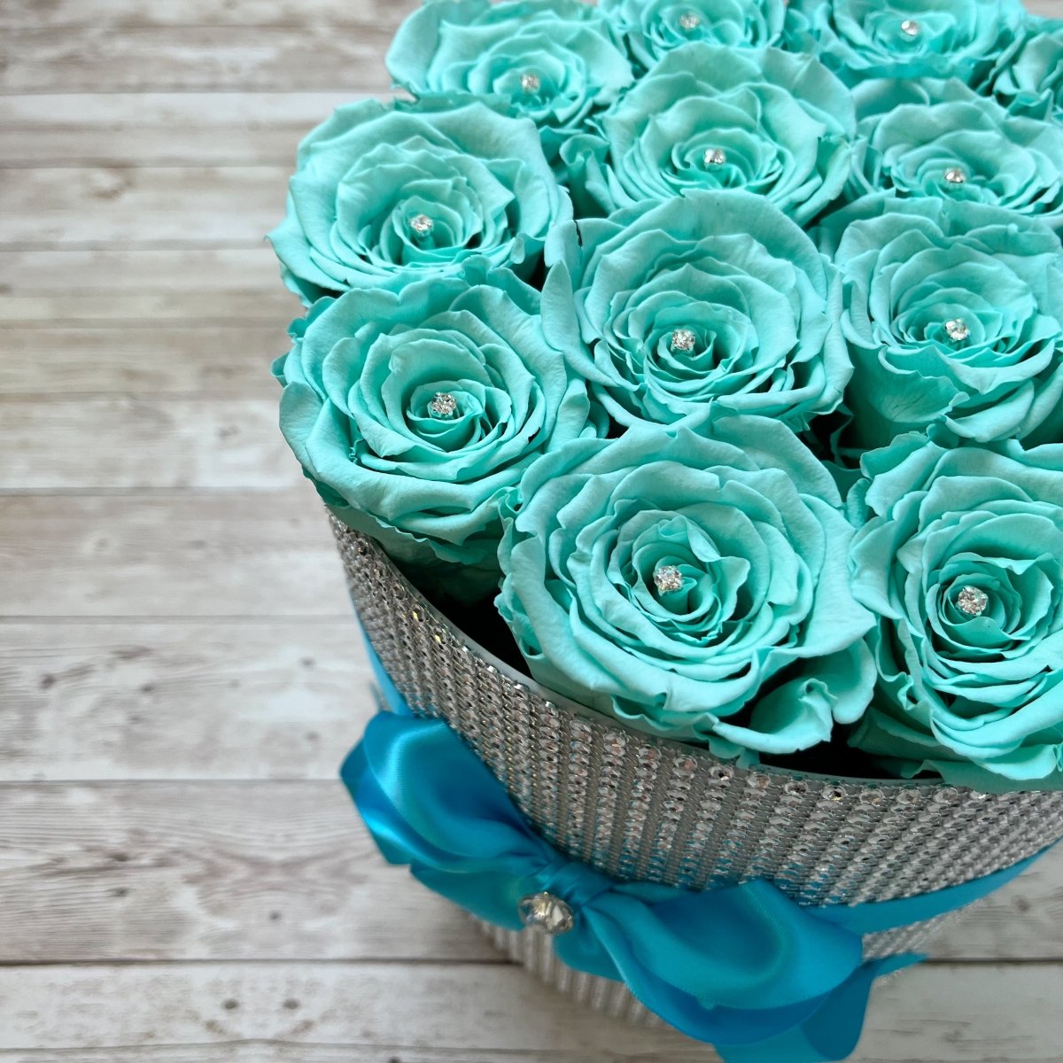 Tiffany Blue Infinity Roses in An Ultimate Bling White Box - One Year Roses in a Box - Rose Colours divider-Tiffany Blue