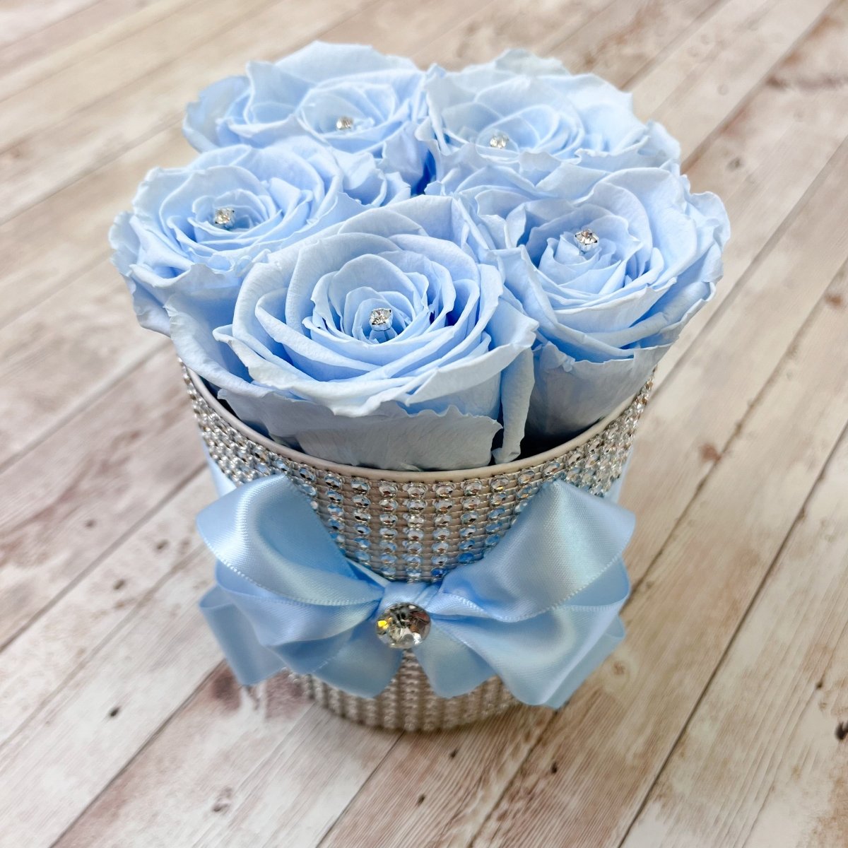 Ultimate Bling Petite Rose Box - Blue Infinity Roses - One Year Roses - Silver Bling Box - Rose Colours divider-Baby Blue
