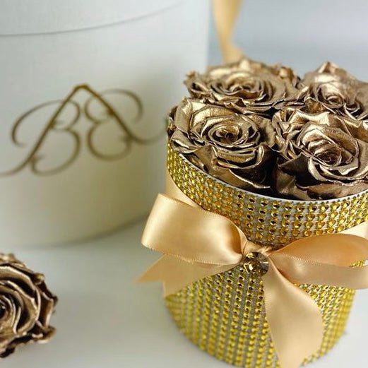 Ultimate Bling Petite Rose Box - Gold Infinity Roses - One Year Roses - Gold Bling Box - Rose Colours divider-Glamorous Gold